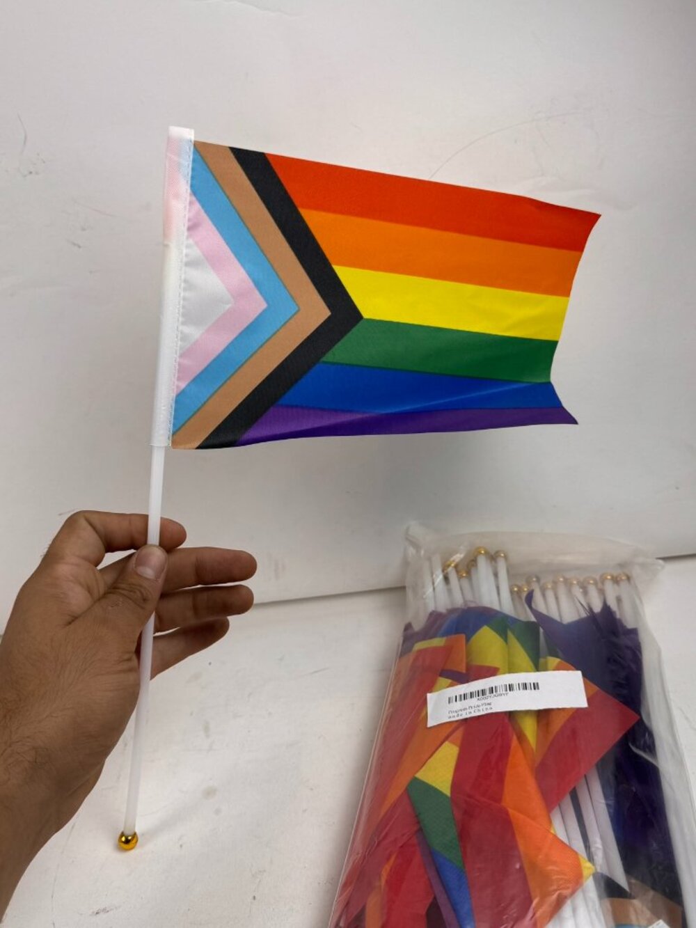 55+ Progress Pride Rainbow Flags Lot Handheld LGBTQ+ Parade Flags 5x8 w/ Poles